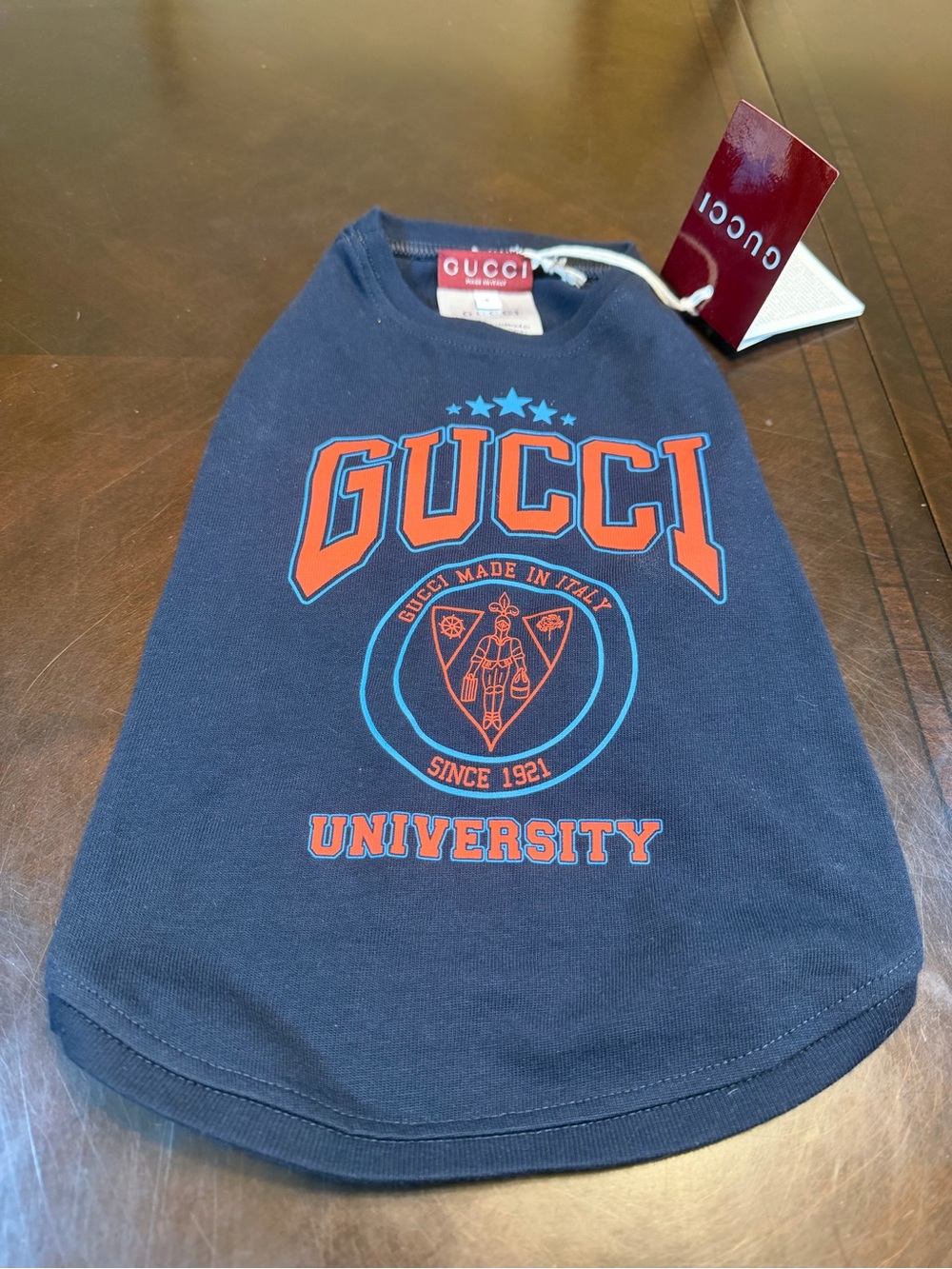 New Authentic Gucci Logo Dog Shirt Clothes Navy Red Size S
